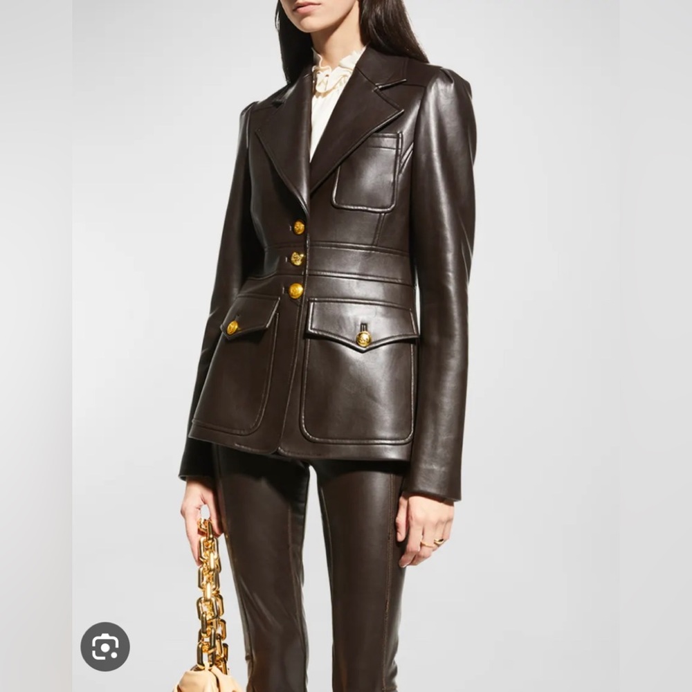 A.L.C. Dark Brown Faux Leather Jacket with Gold Accents
